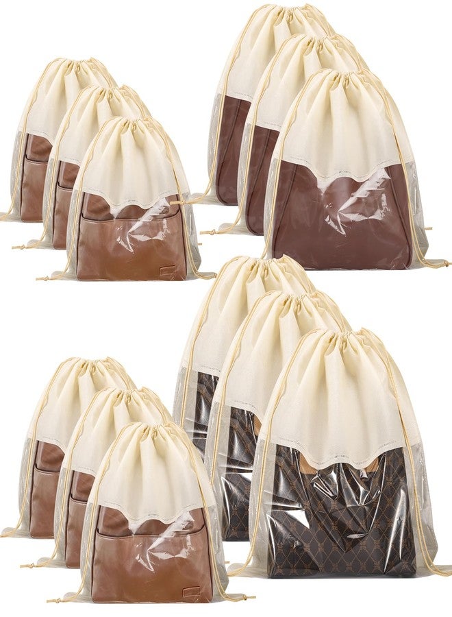 PLMMOUT 12 PCS Dust Bags for Handbags,Dustproof Drawstring Bags in 4 Size,Breathable Non Woven Fabric Purse Dust Bag,Storage Bags for Handbags Shoes Purses,Beige - Image 1